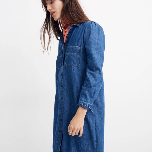 MADEWELL Denim Puff-Sleeve Shirtdress in Harris Wash sz M, gentle Used - Picture 2 of 13